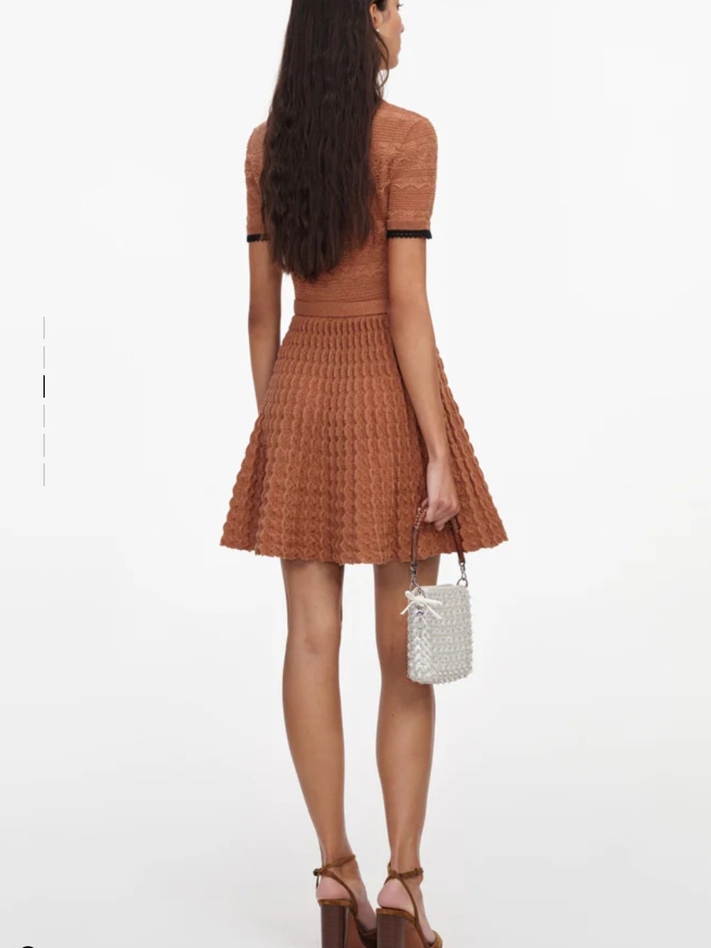 Self-Portrait Style | Rust Textured Short-Sleeve Belted Mini Dress - Picture 2 of 7